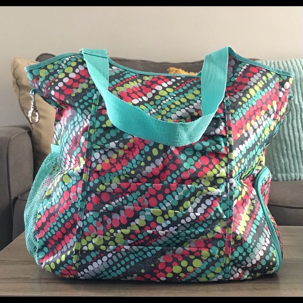 Colorful Dot Pattern Tote Bag with Teal Handles